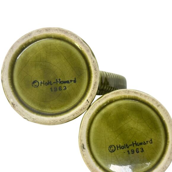 Holt Howard Vintage 1963 Olive Green Retro Pottery Coffee Tea Mugs-Set of 2 - Picture 5 of 6